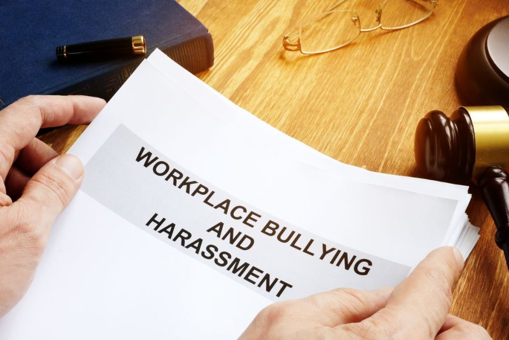 Workplace bullying and harassment claim in a court.